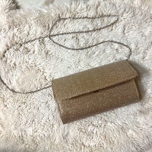 Sparkley champagne clutch/shoulder bag with silver chain